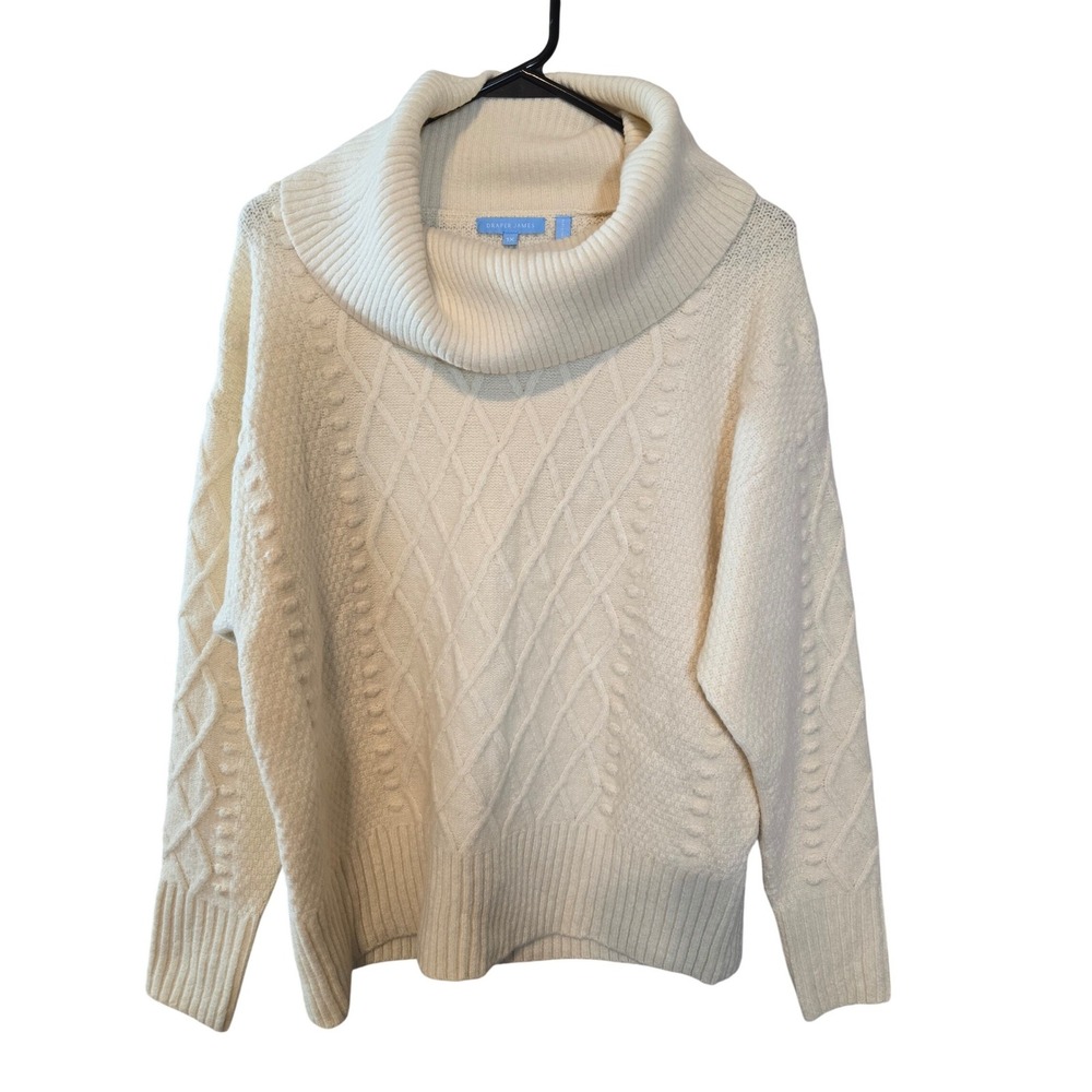 Draper James Cream Cable Knit Cowl Neck Sweater Size 1X Wool Blend Cozy Winter